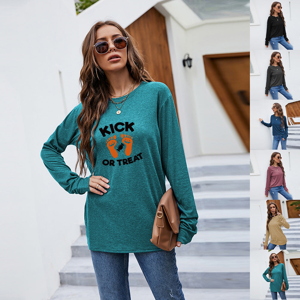 Halloween Round Neck Women's Fashion Printing Casual Long Sleeves